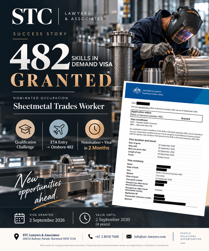🇦🇺 482 Skills in Demand 签证成功获批|Sheetmetal Trades Worker 1 Industrial Visa Success Story 1